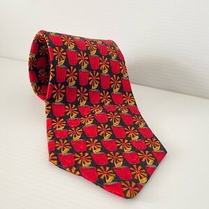 Ermenegildo Zegna Tie Red Black Silk Floral Tropical Geometric Wide Italy Men's
